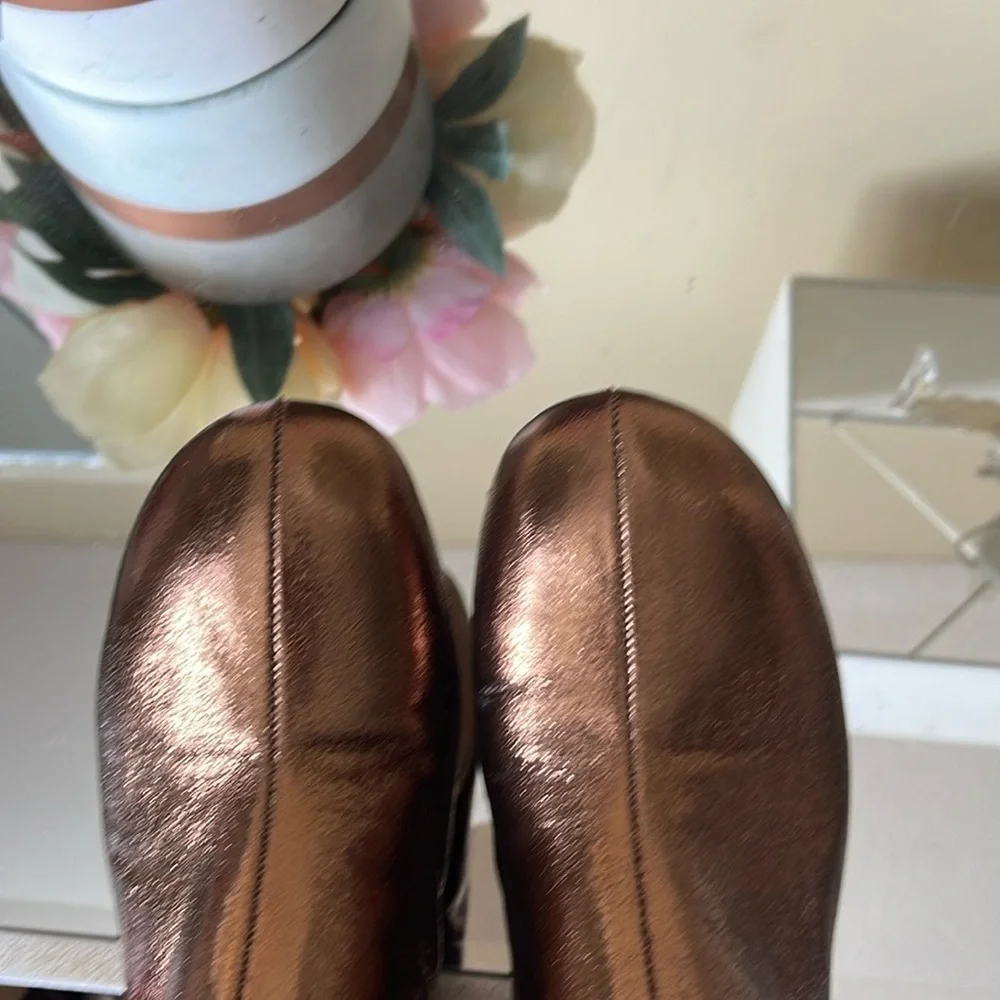 Zara Woman Metallic Kitten Heel Knee Boots Gold Bronze - Picture 7 of 15
